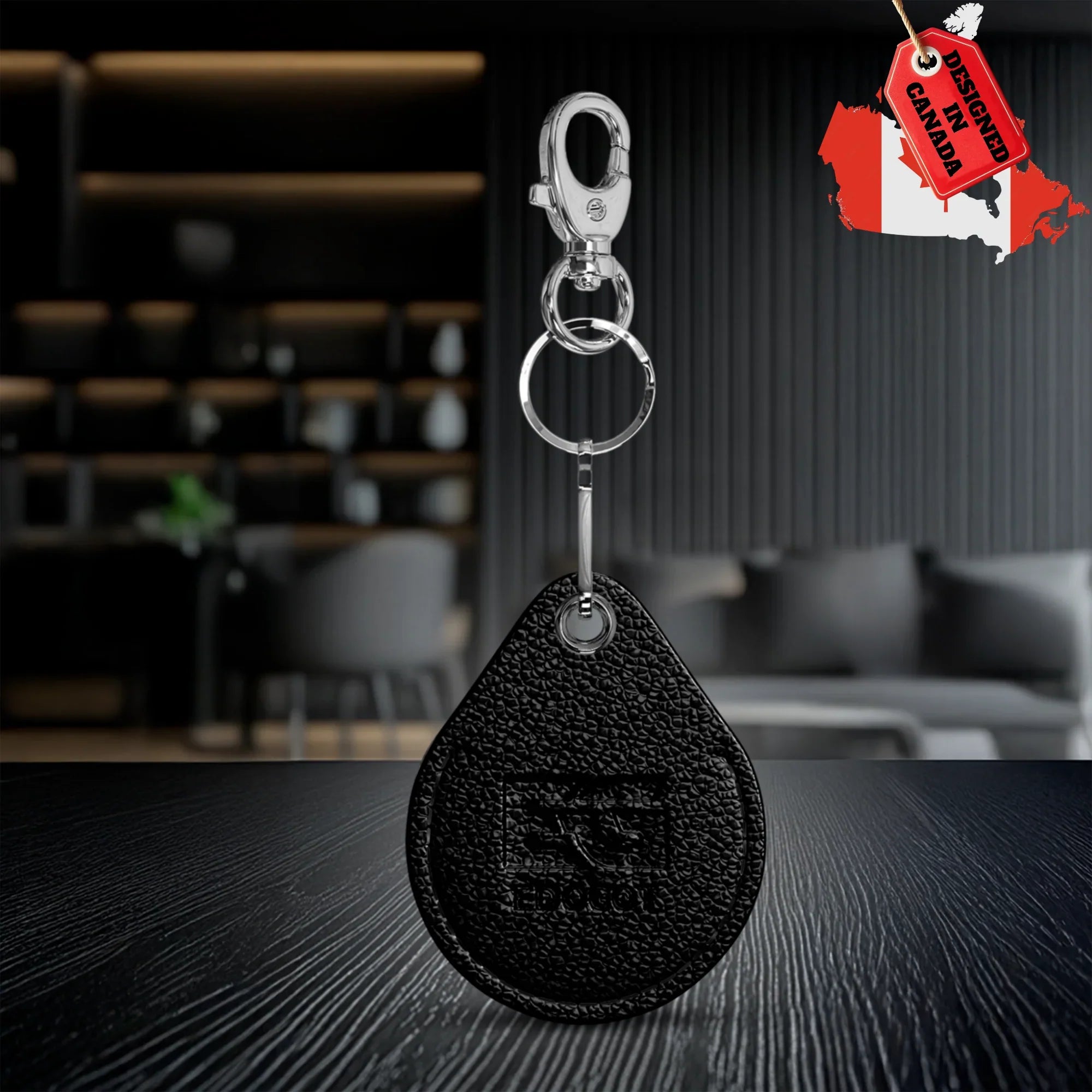 EDO GOT Black Genuine Leather Key Fob Holder  — Secure Holder for Proxy RFID & GPS Tags