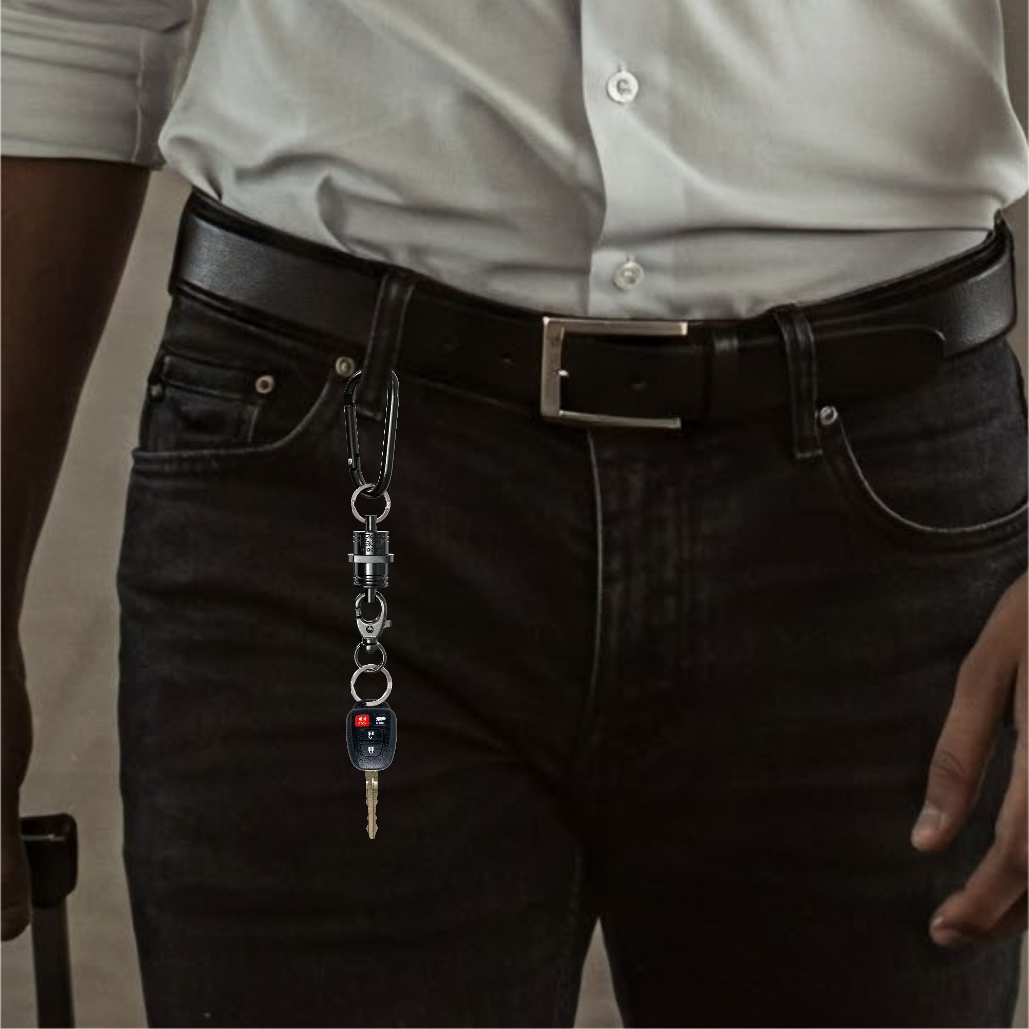 Neodymium Quick-Attach Genuine Leather Lanyard and Carabiner for Keys