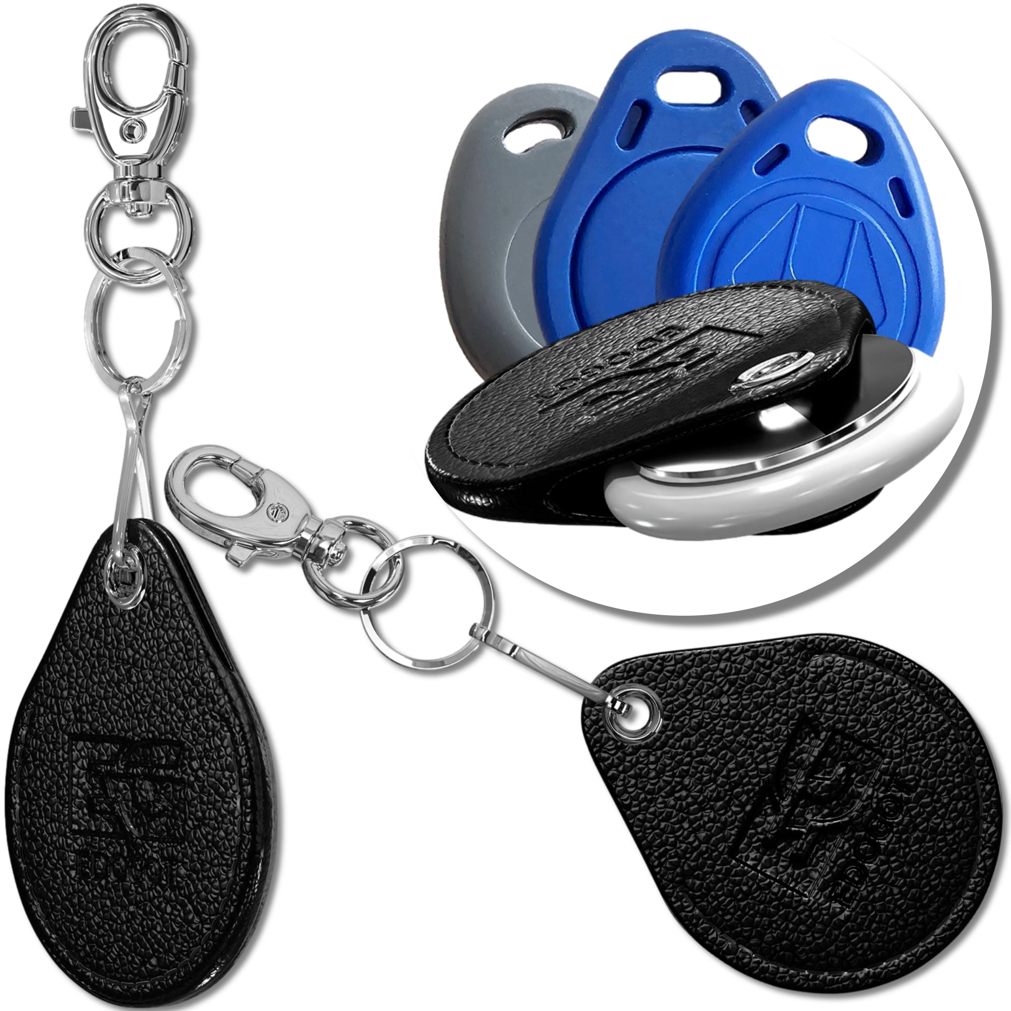 EDO GOT Black Genuine Leather Key Fob for Proxy RFID & GPS Tag Holder ...