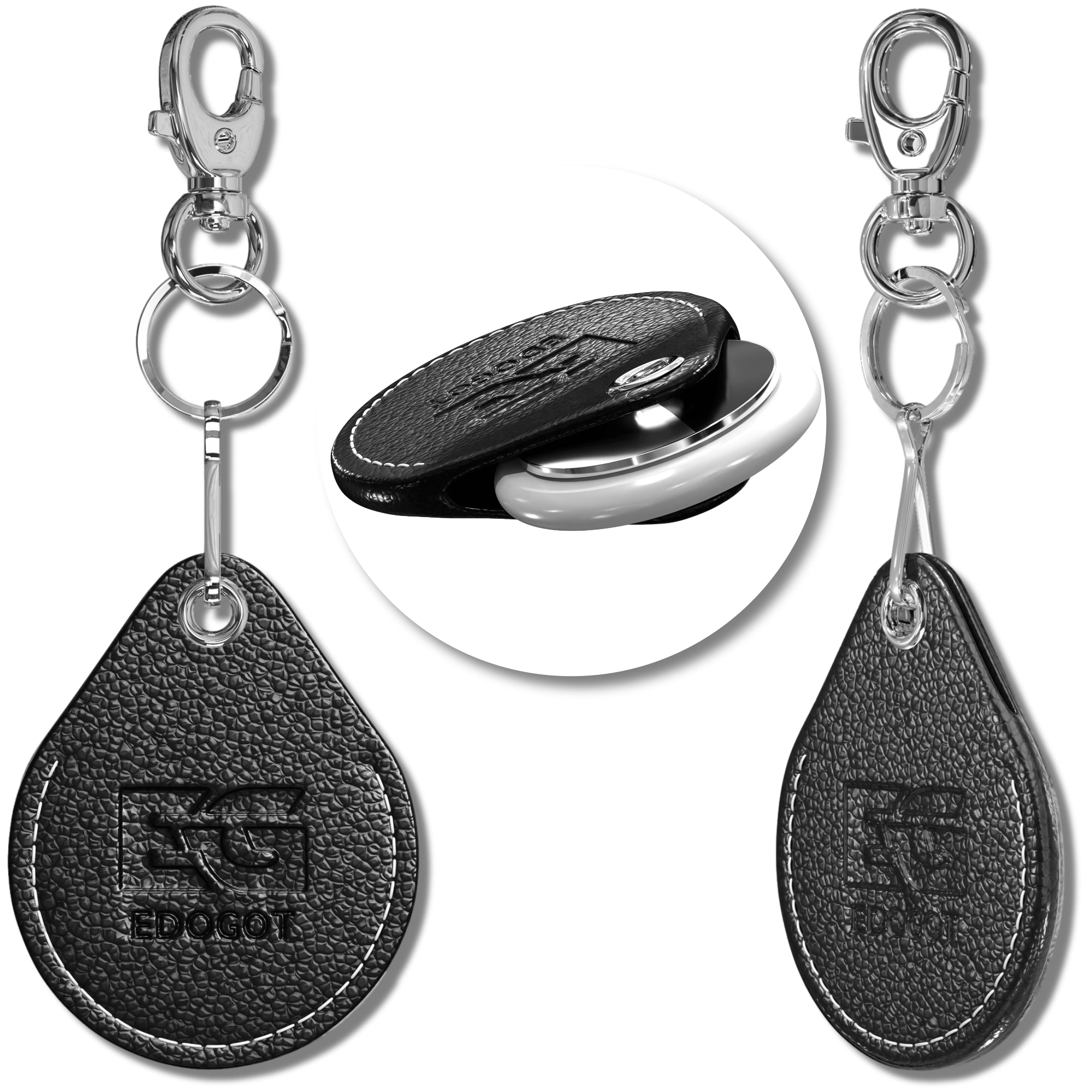 EDO GOT Black Genuine Leather Proxy Key Fob & GPS Tag Holder (2-Pack ...