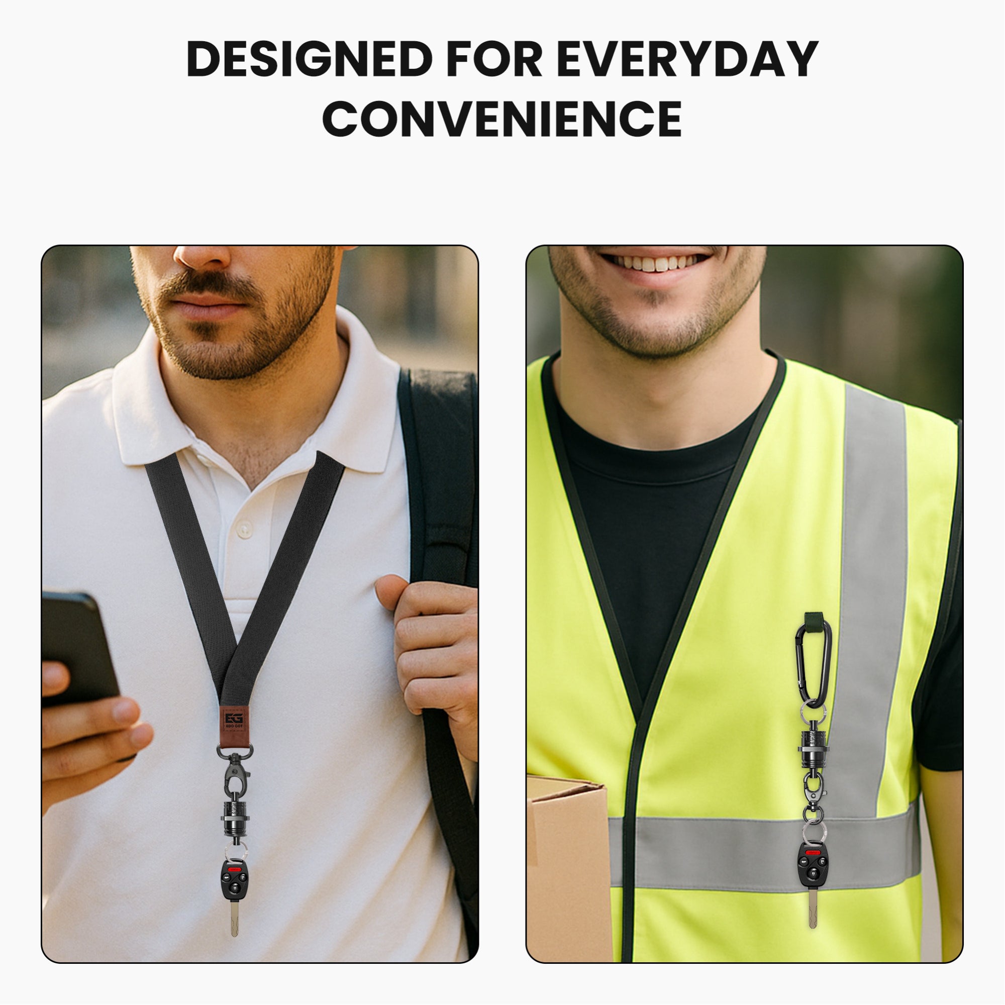 Neodymium Quick-Attach Genuine Leather Lanyard and Carabiner for Keys